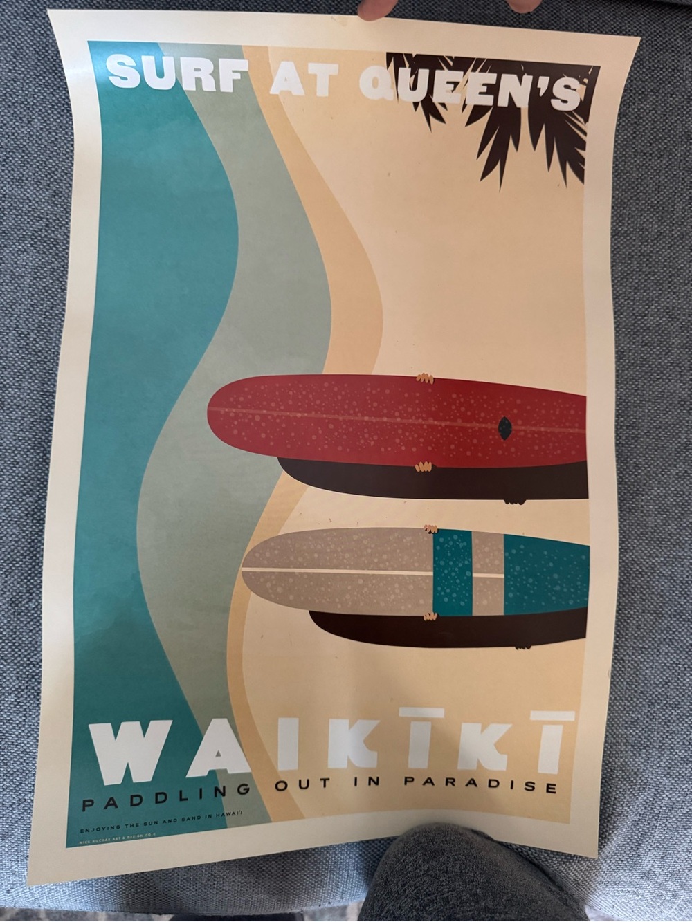 Waikiki Surf Art Print – Cream, Teal, Red, Brown - Picture 3 of 3